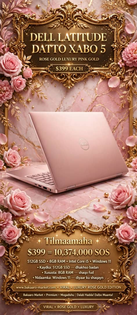 Dell Latitude Pink Gold, qiime $399 ama 10,374,000 SOS halkii xabbo