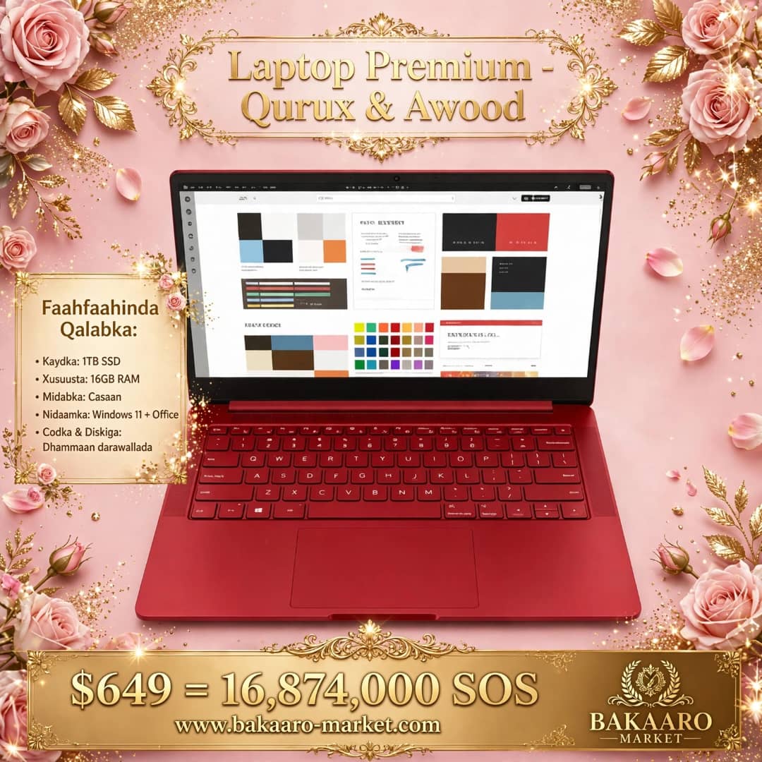 Laptop casaan ah, 16GB RAM iyo 1TB SSD